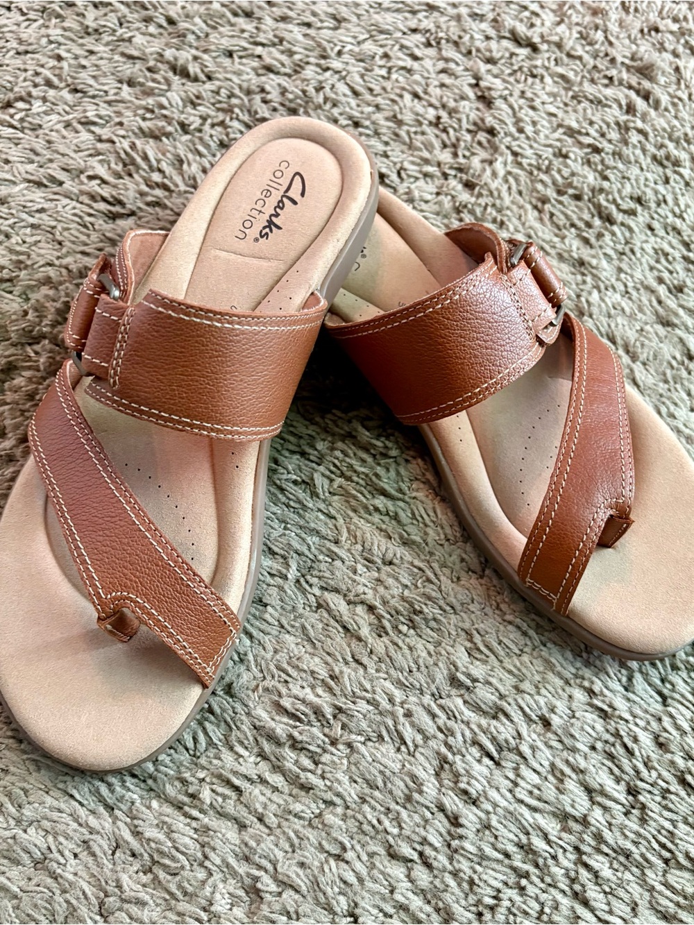 Clarks Brown Leather Slide Sandals